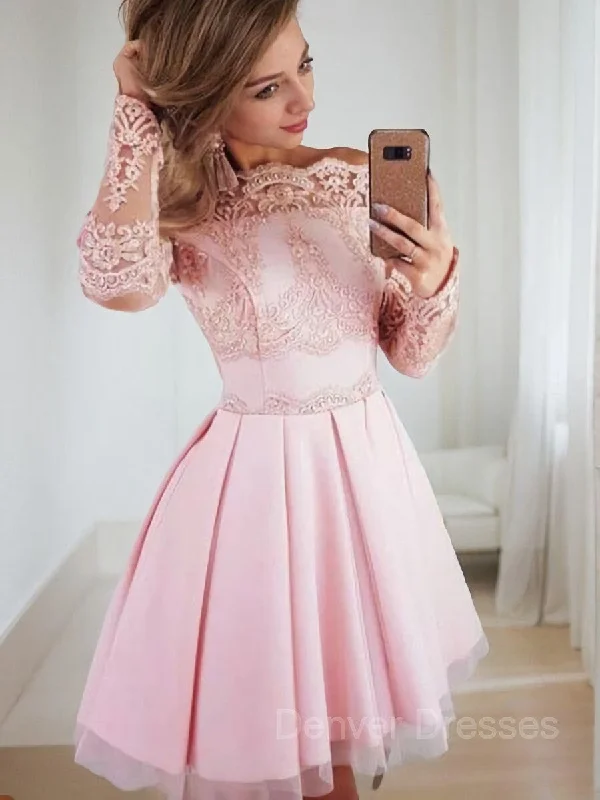 A-Line/Princess Off-the-Shoulder Short/Mini Satin Homecoming Dresses Tunics Print Colorful