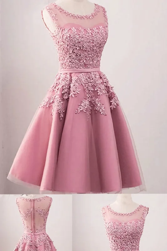 elegant Pink Tulle Short Appliques Girl Homecoming Dresses Tunics Practical durable