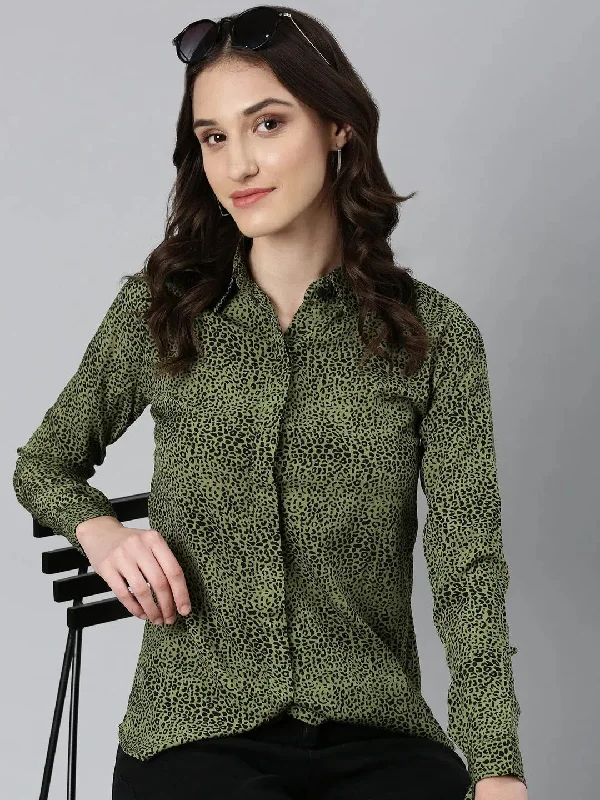 Women Olive Printed Shirt-AE-333815-Olive-- Terry Blend Velvet Blend Canvas Blend