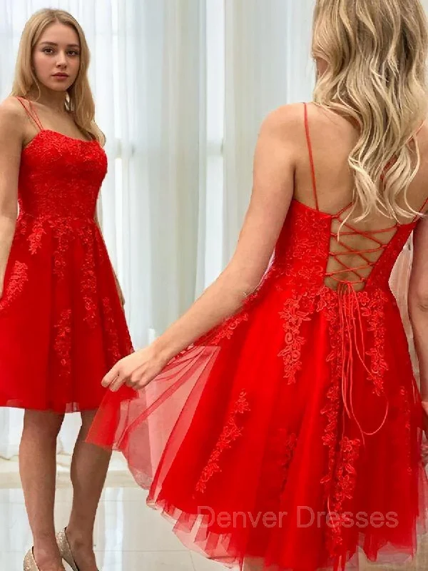 A-Line/Princess Spaghetti Straps Short/Mini Tulle Homecoming Dresses With Appliques Lace Tunics Formal black A-Line/Princess Spaghetti Straps Short/Mini Tulle Homecoming Dresses With Appliques Lace Tunics Formal black