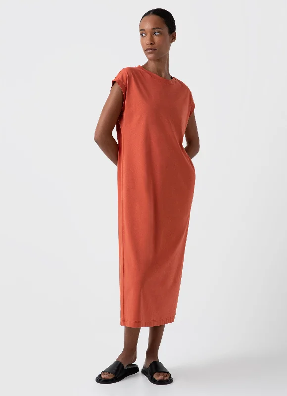 Women's T-shirt Dress in Burnt Sienna-- Satin Blend Silk Blend Wool Blend