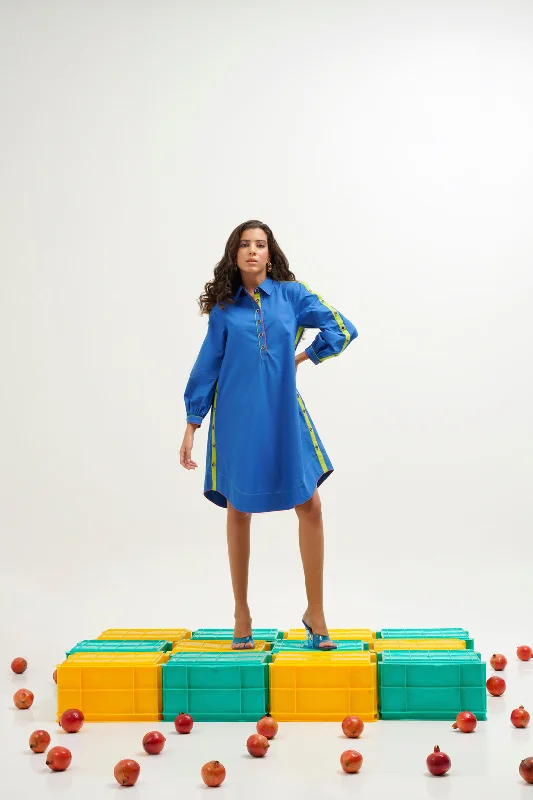 Alicia A Line Dress with Button Detailing on Sleeves Tunics Canvas sturdy
