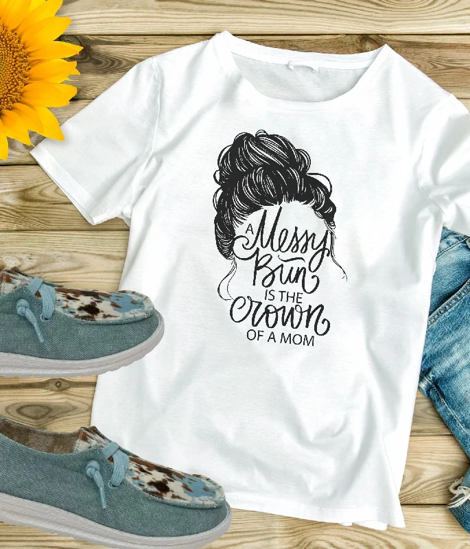 Tshirt - Messy bun crown of a mom-- Mesh Canvas Denim
