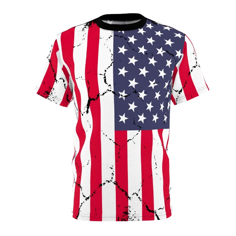 American Flag T-Shirt-- Beaded Sequined Faux Fur