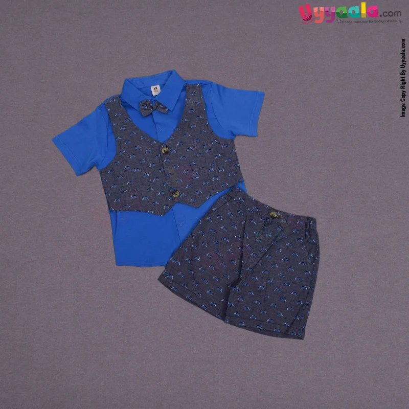 TOFFY HOUSE Party wear dress set for baby boy with scooters print- blue and gray Tunics Chic fashionable