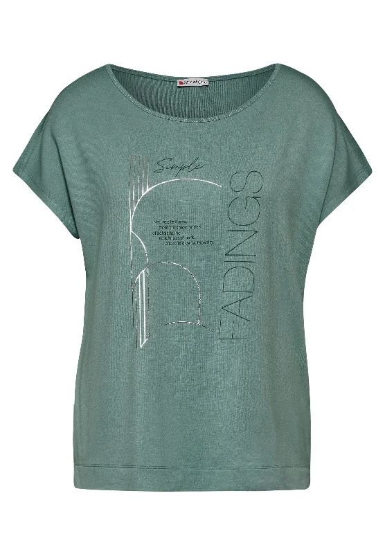 T-Shirt mit Print-- Denim Fabric Leather Fabric Suede Fabric