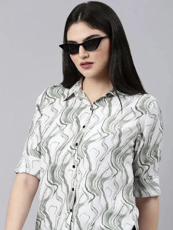 Women Green Printed Shirt-AE-333653-Green-- Striped Floral Plaid