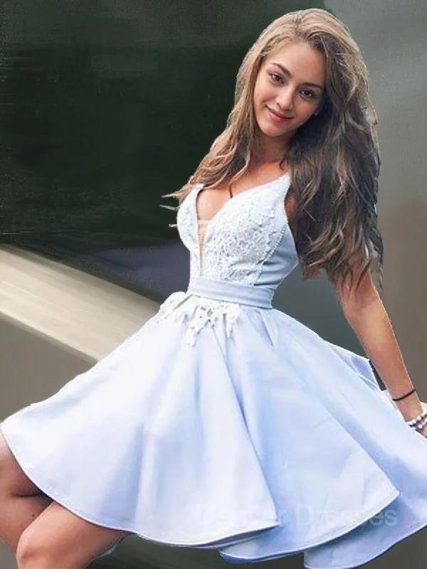 A-Line/Princess V-neck Short/Mini Satin Homecoming Dresses Tunics Custom made