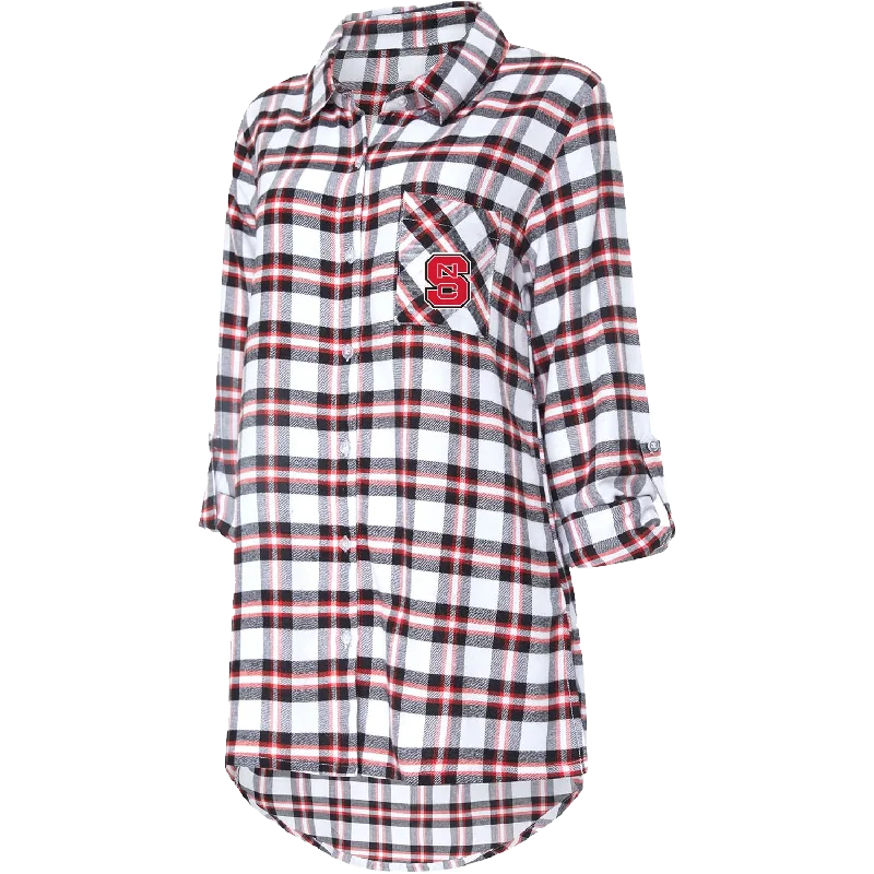 NC State Wolfpack Women's Black/Red Block S Sienna Flannel Button Down Shirt-- Layered Multi-layer Single Layer