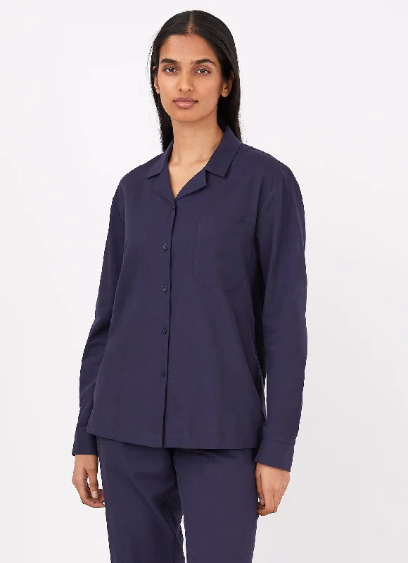 Women's Pyjama Shirt in Navy9-- Solid Color Striped Floral