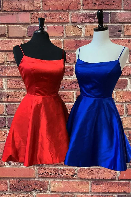 Straps Royal Blue Short Homecoming Dress with Pockets Tunics Essential wardrobe
