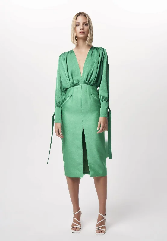 Nicola Finetti Arida Low Plunge Dress - Emerald Tunics Designer luxury