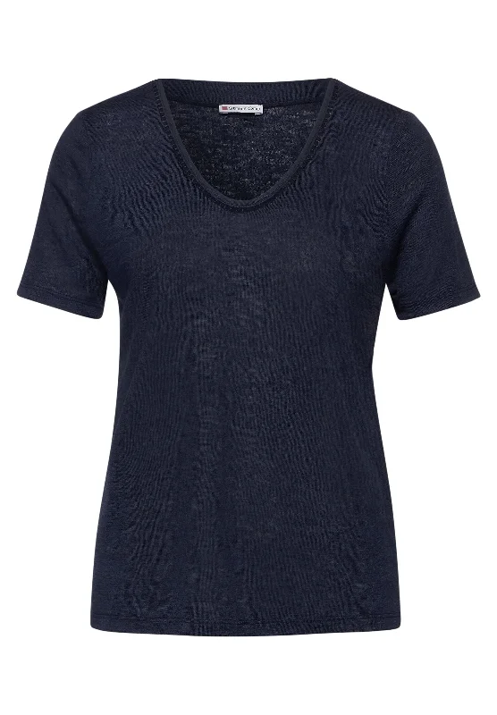 T-Shirt in Leinenoptik-- Welt Pockets Slit Pockets