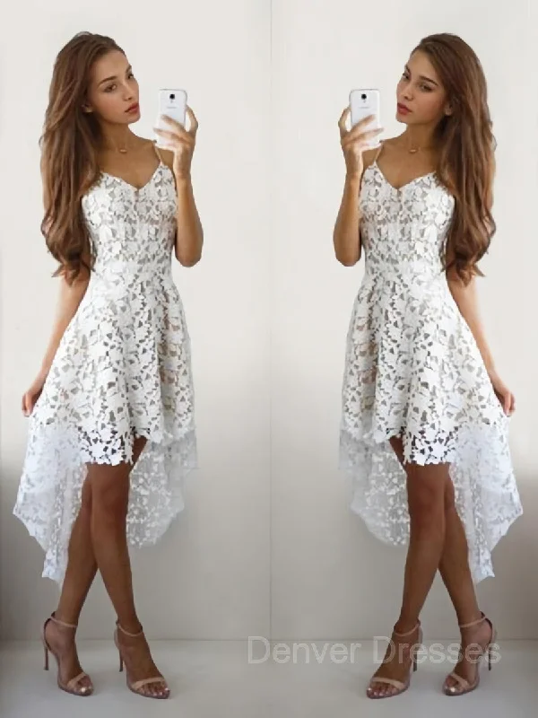 A-Line/Princess V-neck Short/Mini Lace Homecoming Dresses Tunics Wedding white