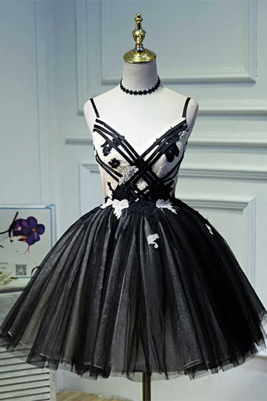 A-Line Flower Black Lace-Up Short Homecoming Dress Tunics Fall fleece