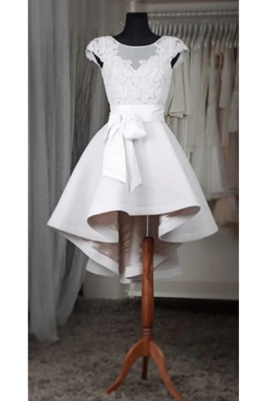 White Lace Short For Teens Classy Short Sleeves White Belt Homecoming Dresses Tunics Sophisticated sleek