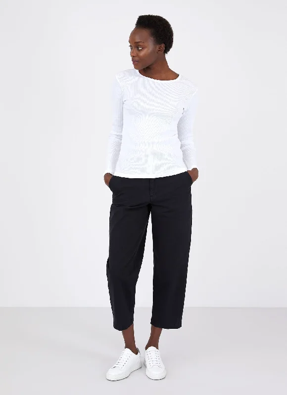 Women's Rib Long Sleeve T-shirt in White-- Chenille Brocade Lace