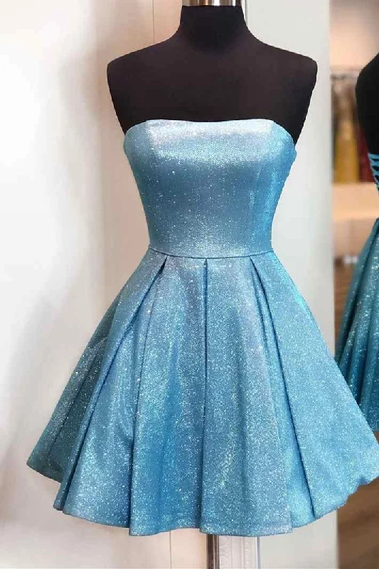Strapless Blue A-line Short Homecoming Dress Tunics Chic fashionable