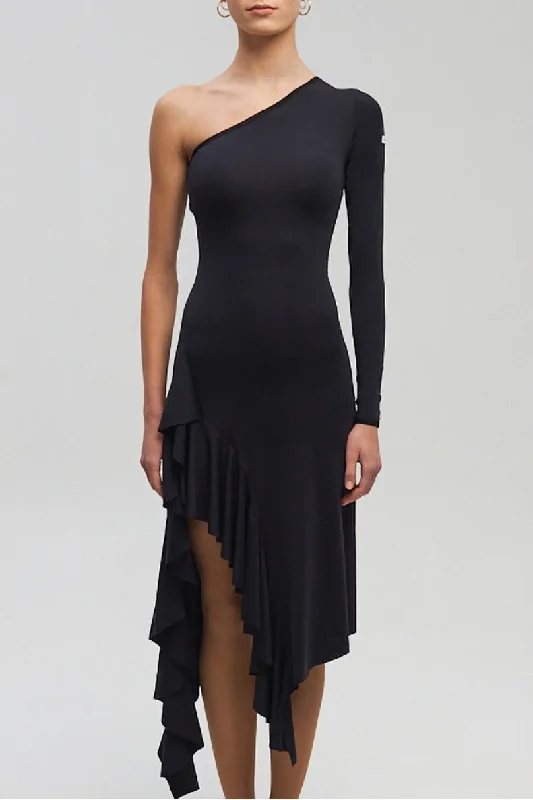 ONDANCE Julia Latin Practice Dress with Asymmetrical Cut Pra 1314 Turtleneck Warm Winter