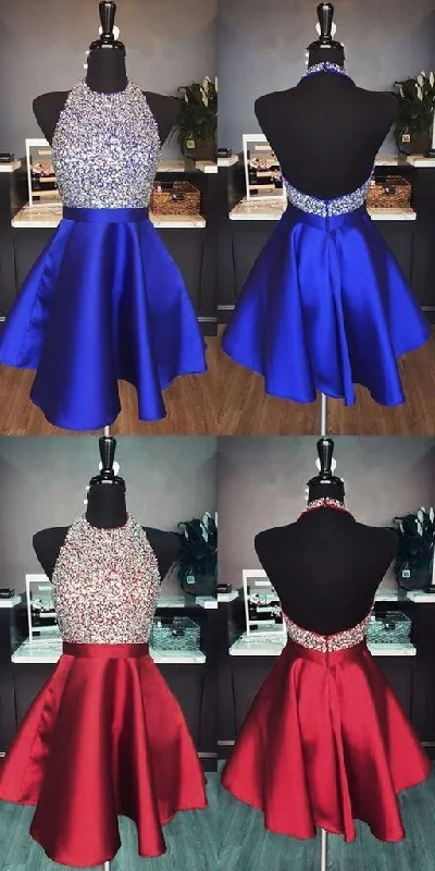 Halter Neck Homecoming Dress, Short Beaded Graduation Dresses, Dance Dress, Sweet 16 Dress Tunics Silk luxurious