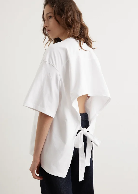 Drop Shoulder Open Back T-Shirt-- Mesh Fabric Canvas Fabric Denim Fabric