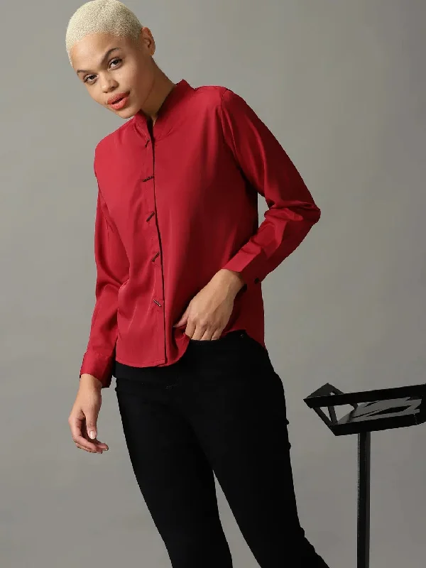 Women's Red Solid Shirt-SPN-10967-Maroon-- Rayon Fabric Velvet Fabric Corduroy Fabric