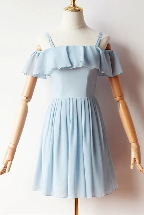 Cold Sleeves Short Blue Chiffon Homecoming Dress Tunics Gym athletic