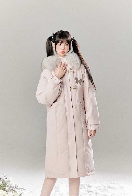 Fur Collar Mid-length Hooded Down Long Coat TBI0049 Trench Raincoat Windbreaker