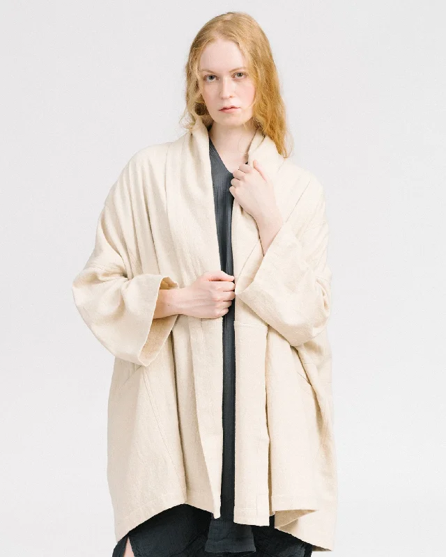 Antwerp coat in cream Cuffed Rolled Raglan