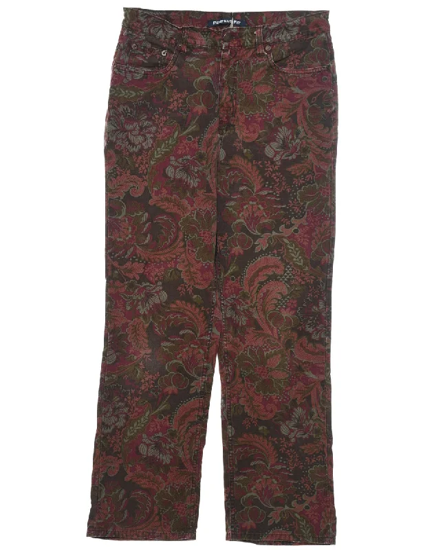 Bill Blass Multi-Colour Foliage Print Trousers - W30 L30 Skinny Trousers Denim Stretchy