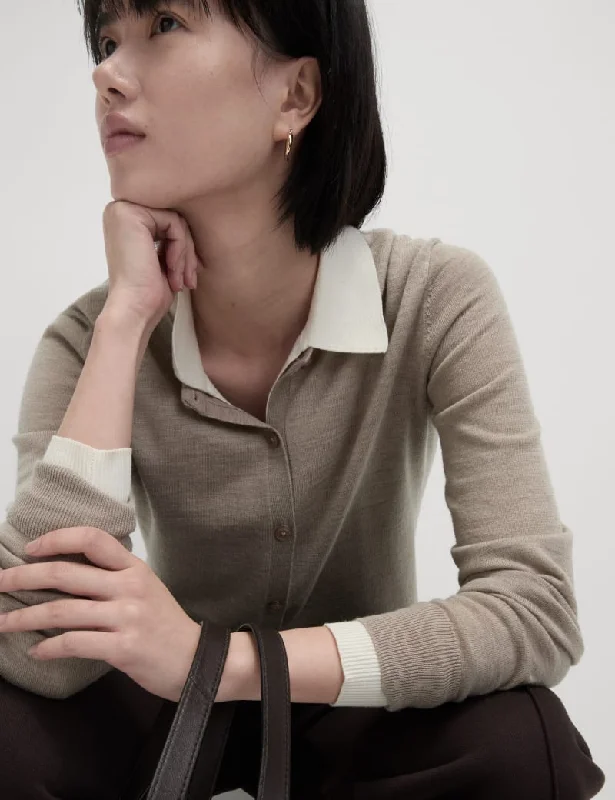 Pure Merino Wool Crew Neck Cardigan Bright Pastel Dark