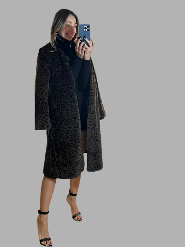 Marilia Leopard Eco Fur Coat Herringbone Houndstooth Plaid