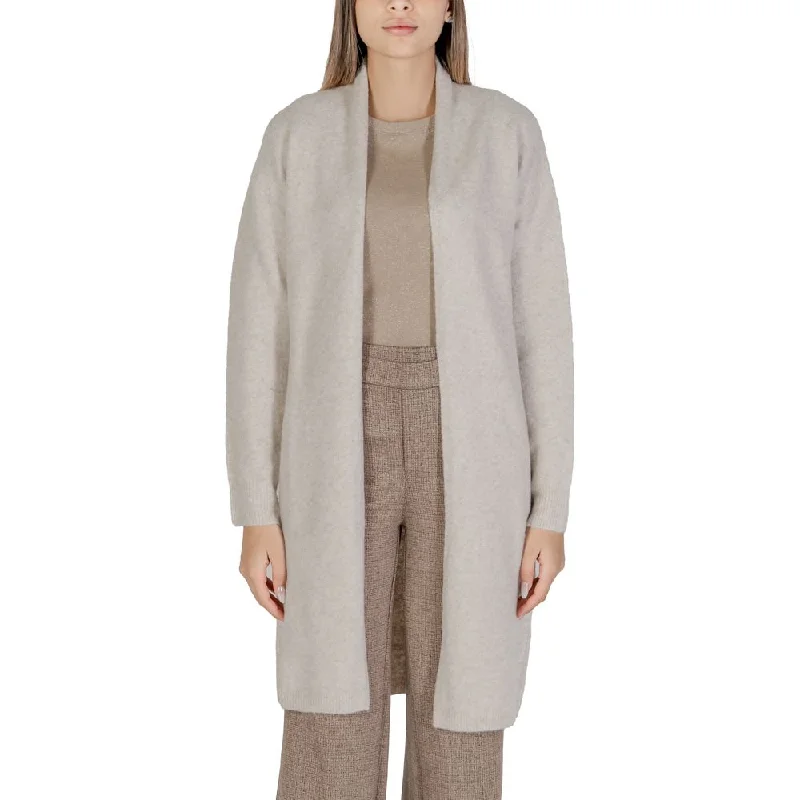 Morgan De Toi Beige Polyester Cardigan Solid Color Striped Floral Print