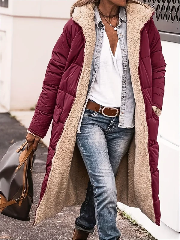 Zip Up Sherpa Hooded Coat Bodycon Sheath Shift