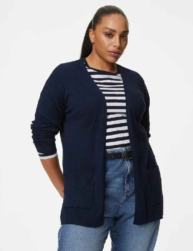 Ribbed Edge to Edge Longline Cardigan Fitted Loose Oversized