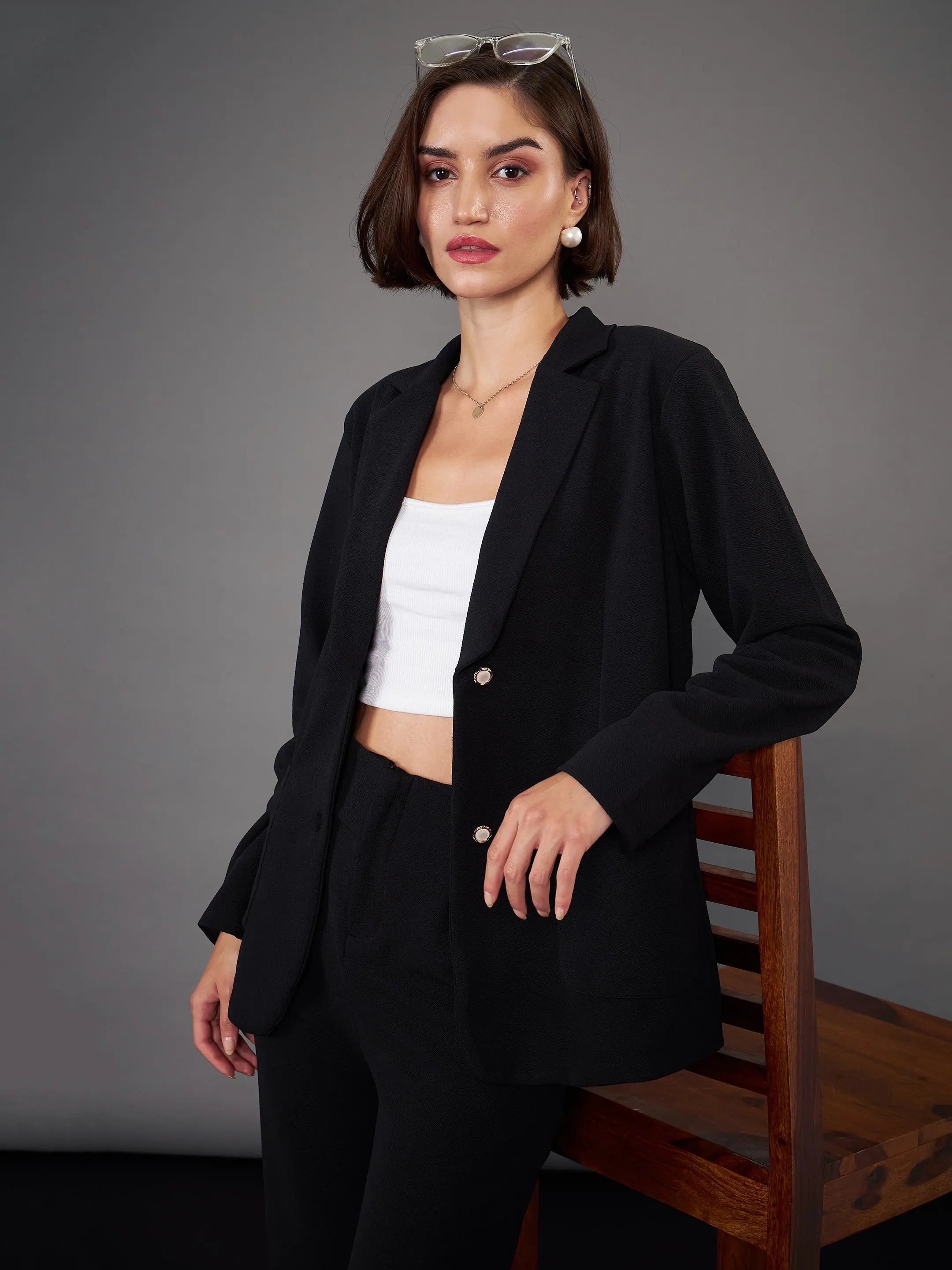 Women Black Slim Fit Blazer Women's Premium Blazer