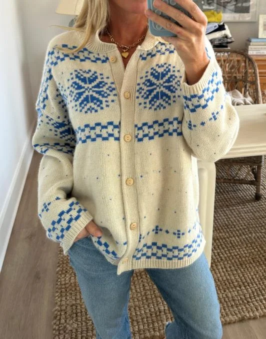 Classic Nordic Pattern Knit Cardigan Fleece Cardigan Nylon Polyester