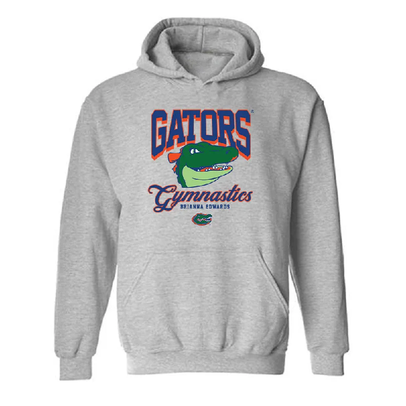 Florida - NCAA Women's Gymnastics : Brianna Edwards - Fashion Shersey Hooded Sweatshirt Hoodie with Hem Frayed Vintage Worn