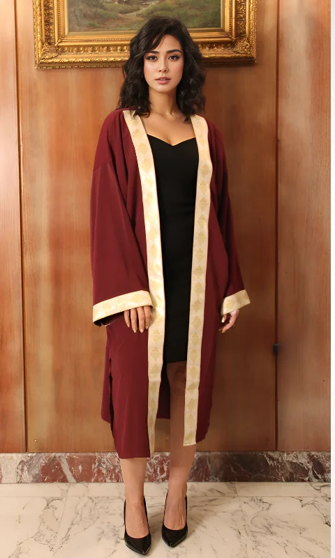 Women Short Cardigan Gold Tape (Burgundy) Slim Fit Regular Fit Oversized