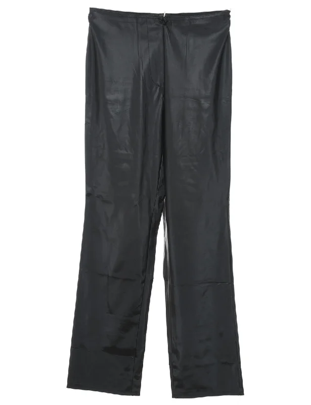 High Waist Black 1990s Silky Trousers - W26 L32 Trousers Seasonal Trendy