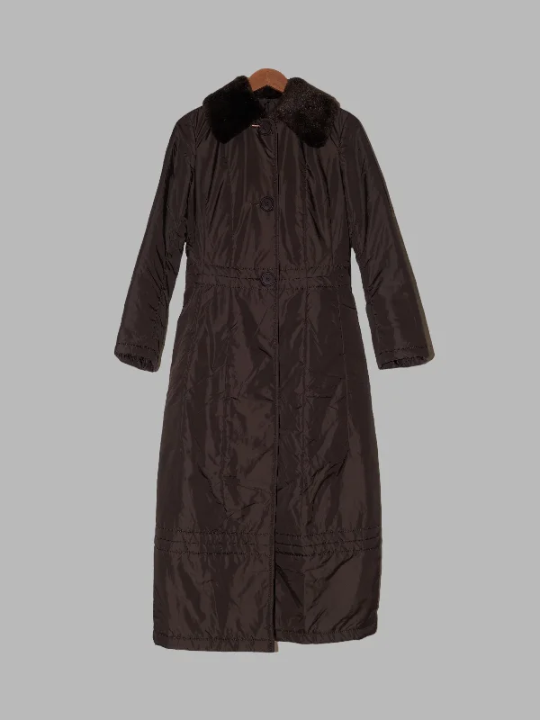 A.T. Atsuro Tayama dark brown nylon coat with detachable faux fur collar Striped Polka Dot Solid