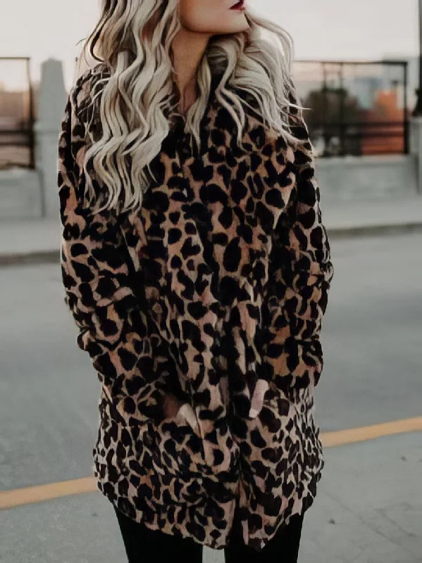 Classic Leopard Print Coat Trench Wool Cashmere