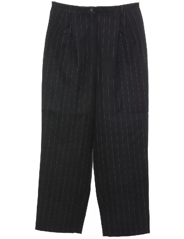 Wool Pinstriped Black & White Casual Trousers - W31 L27 Trousers cozy comfortable