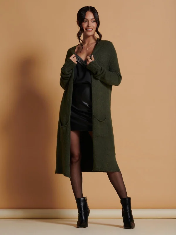 Longline Soft Knitted Cardigan, Soldier Green Long Cardigan Short Cardigan Medium Cardigan