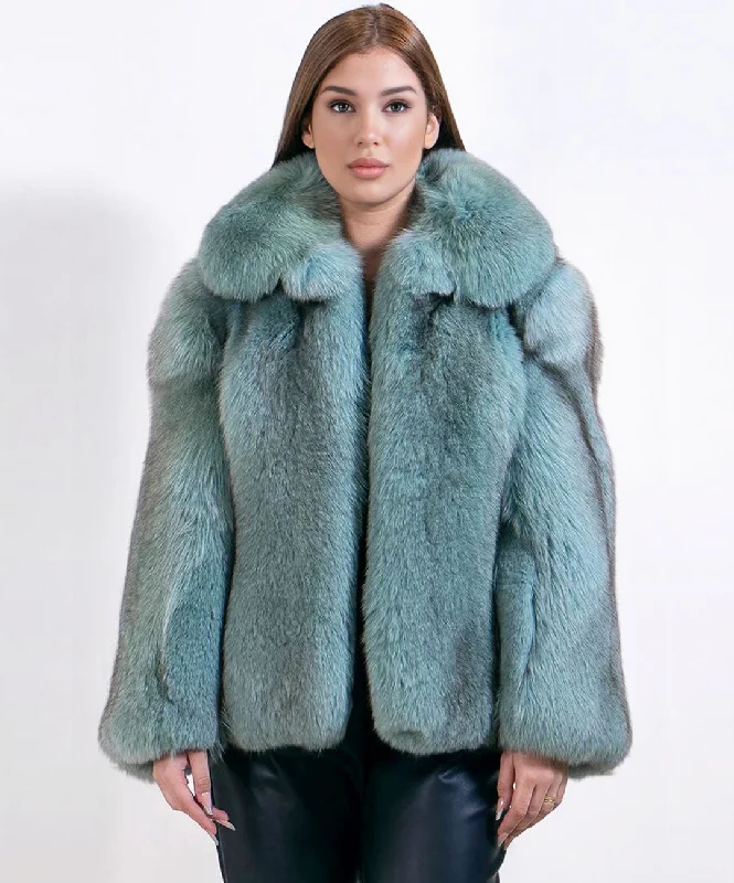 Women’s ‘Mint Green’ Fox Fur Coat Suede Faux Fur Shearling