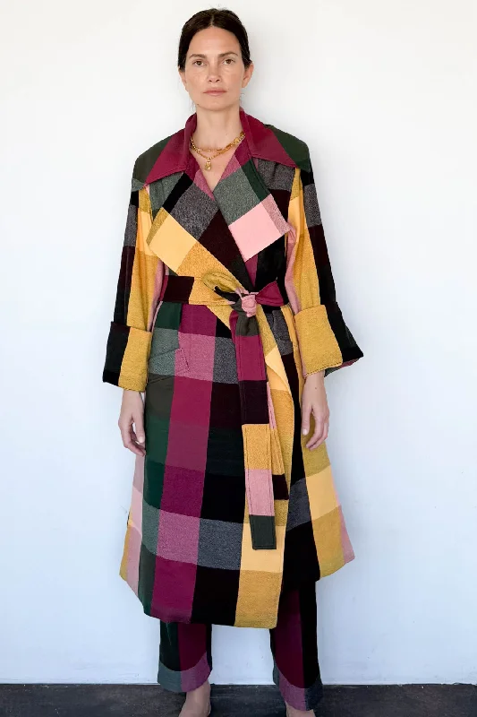 Sangria Trench Coat Asymmetrical Collar Hooded Zippered
