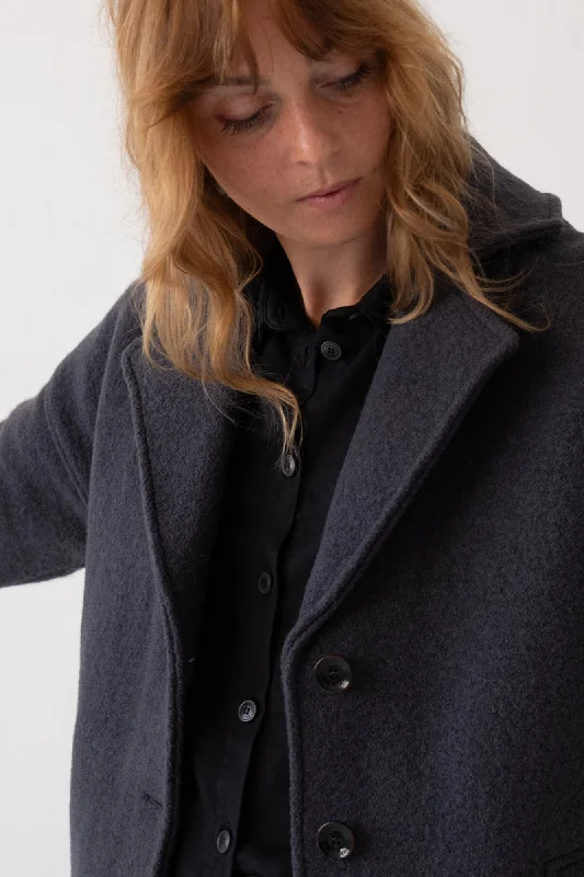 Tad Coat 100% Merino Wool in Bark Grey Lapel Coat Peter Pan Collar Coat Cowl Neck Coat