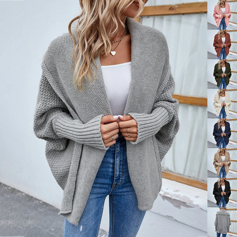 New Loose Knitted Sweater Solid Color Bat Sleeve Large Lapel Cardigan Autumn And Winter Fashion Jacket For Women Clothing Terry Terry Cloth Terry Knit New Loose Knitted Sweater Solid Color Bat Sleeve Large Lapel Cardigan Autumn And Winter Fashion Jacket For Women Clothing Terry Terry Cloth Terry Knit