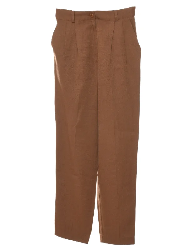 Brown High Waist Trousers - W24 L29 Trousers practical easy-care