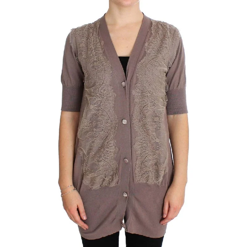 PINK MEMORIES Elegant Purple Cotton Lace Cardigan Sweater Oversized Loose Flowy